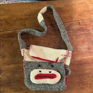 Handmade Crochet Sock Monkey Crossbody Bag – Knit Shoulder Purse